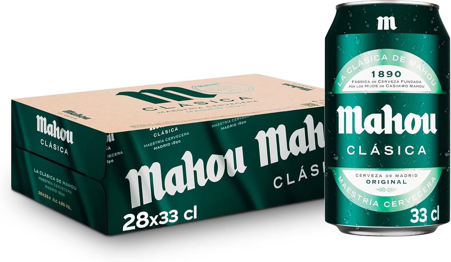 Cerveza Mahou Clásica Verde, Pack 28 Latas x 33cl